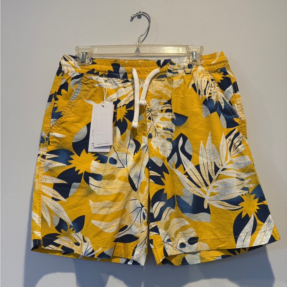 Denim & Flower Yellow and Blue Tropical Swim Trunks
